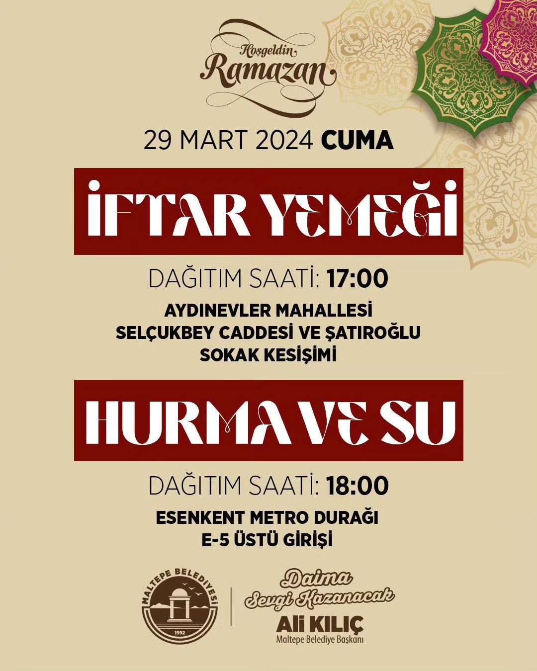 Maltepe Belediyesi - İftar Yemeği, Hurma ve Su Dağıtımı